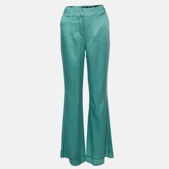 Roberto Cavalli Green Textured Satin Flared Trousers