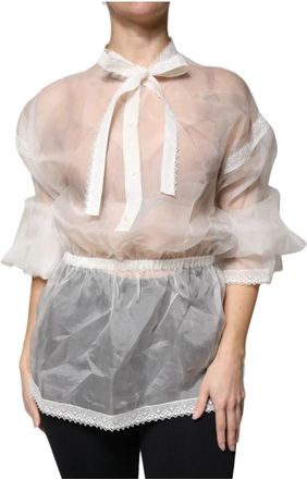 Dolce & Gabbana Witte Ascot Kraag Lange Mouw Blouse - Dames - Blouses - Wit - M - Katoen - Overhemden