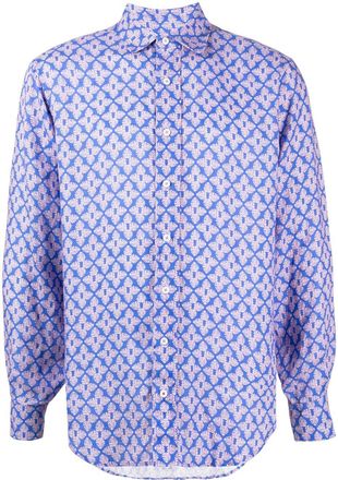 Love Brand & Co. graphic-print linen shirt - men - Linen/Flax - S - Blue