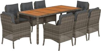 vidaXL Set Comedor Jard&iacute;n 9 Pzas Y Cojines Rat&aacute;n Sint&eacute;tico Gris Vidaxl