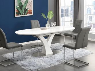 Vente-Unique Tavolo da pranzo allungabile da 6 a 8 coperti MDF e Metallo inossidabile Bianco laccato - TALARA