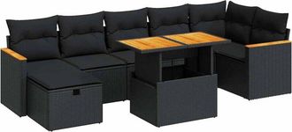vidaXL Set De Muebles De Jard&iacute;n 5 Pzas Y Cojines Rat&aacute;n Sint&eacute;tico Negro Vidaxl