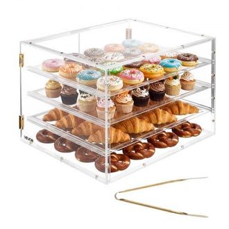 OEM Vitrina De Exhibici&oacute;n De Panader&iacute;a 4 Niveles, Vitrina De Acr&iacute;lica Transparente Para Panader&iacute;a 57 X 45,5 X 40,5 Cm, Con Puerta Trasera Magn&eacute;tica, Escap
