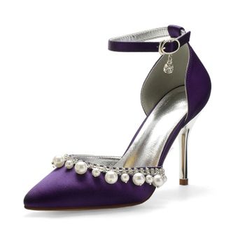 Miyoopark Wedding Shoes for Bride Ankle Strap Evening Pumps for Women M525 Dark Purple UK 4.5
