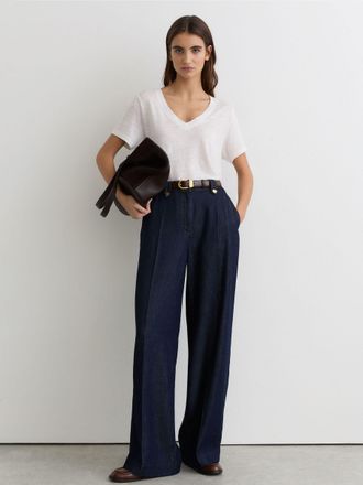 Reiss White Linen V-neck T-shirt, XS