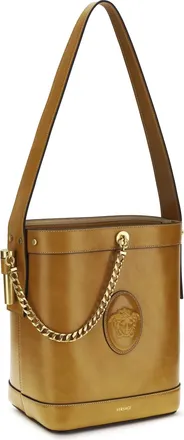 Versace Womens Small Leather Pivot Bucket Bag Natural-Gold 82 Calf Bos Taurus Natural/gold 82