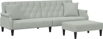 vidaXL Vidaxl - Sof&aacute; Cama 2 Plazas Con Almohadas Taburete Terciopelo Gris Claro