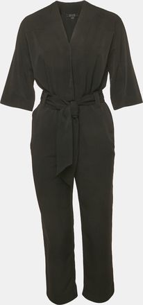 AllSaints Black Crepe Belted Cropped Hailey Jumpsuit