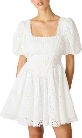Steve Madden Briana Eyelet Embroidery Minidress in Antique at Nordstrom, Size 12
