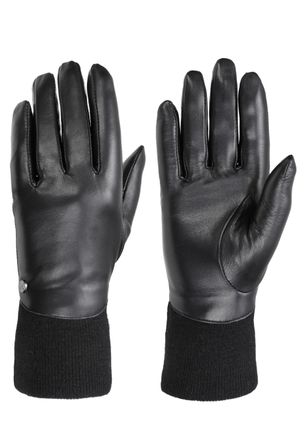 Pearlwood Lederhandschuhe PEARLWOOD LUNA, Damen, Gr. 7.5, schwarz, Schafsleder, unifarben, Handschuhe Lederhandschuhe, weiches Fleecefutter, Strickb&uuml;ndchen