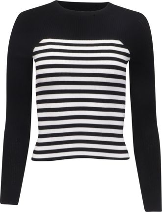 Max Mara Braies Stripe Bodice Rib Sweater in Black Viscose