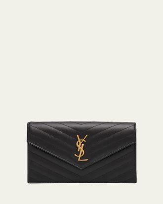 Saint Laurent Envelope Small YSL Wallet on Chain in Grain Leather