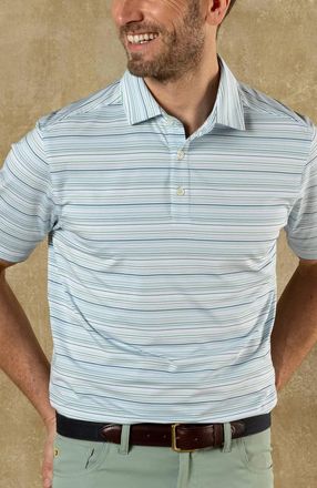 Duck Head Neil Stripe Long Drive Performance Polo In Serenity Blue