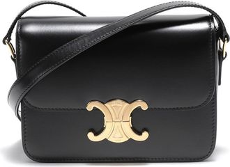 Celine Teen Triomphe Bag In Shiny Calfskin- Black