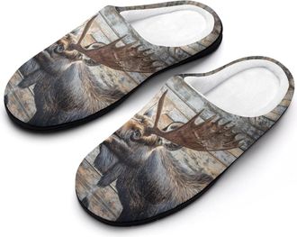 Generic Moose And Wood Mens Slippers Memory Foam Winter Warm Sandals Slip On House Shoes Size 7-14