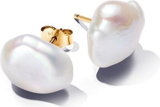 Pandora Baroque Treated Freshwater Cultured Pearl Stud Earrings 14k gold plating