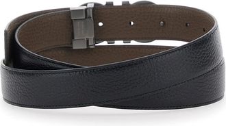 Ferragamo Mens Belt With Gancini Buckle, Black Leather Calf