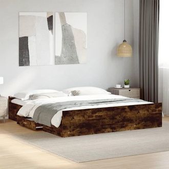 vidaXL Cama Con Cajones Madera De Ingenier&iacute;a Roble Ahumado 200x200 Cm Vidaxl