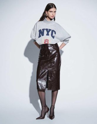Asos gonna midi a tubino effetto pelle sartoriale in conker crackle-Marrone