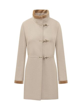 Fay Beige Solid Band Collar Trench Coat