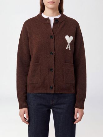 Ami Cardigan in lana e alpaca con logo jacquard e spalle cadute
