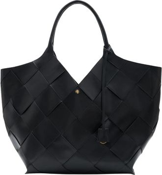 Anine Bing Lili Tote Gevlochten Leer - Dames - Shoppers - Zwart - ONE Size - Leer - Tassen
