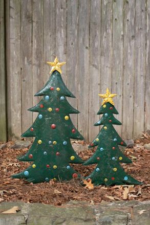 Kalalou Set Of Two Hand-Hammered Metal Christmas Tree Yard Stakes