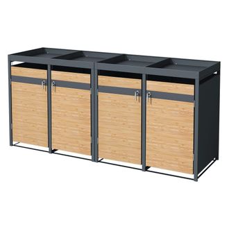 ML Design Cobertizo para 4 cubos de basura 240l acero antracita aspecto alerce