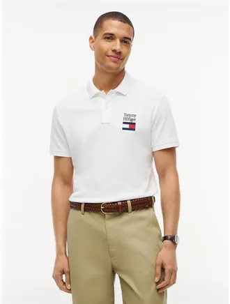 Tommy Hilfiger Mens Regular Fit Flag Graphic Pique Polo - White - XL