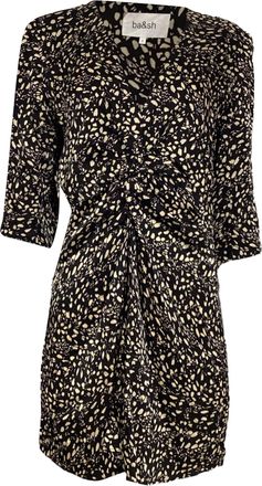 BA&SH Ba & Sh Erika Twisted Printed Mini Dress in Black Viscose