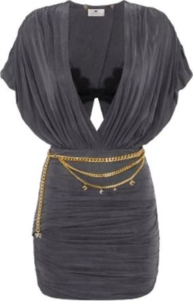 Elisabetta Franchi Kanten Bralette Gedrapeerde Korte Jurk - Dames - Korte kleedjes - Grijs - M - Kleedjes