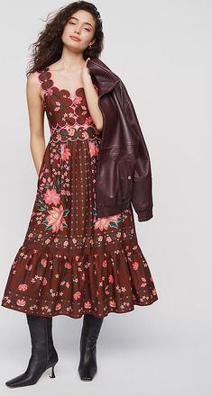 Farm Rio x Anthropologie Scalloped Printed Midi Dress
