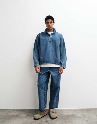 Asos Camicia oversize in denim blu lavaggio medio a maniche lunghe