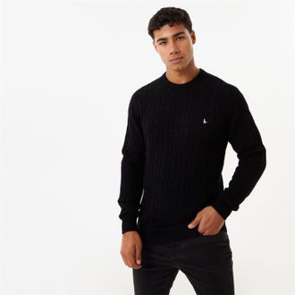 Jack Wills Heren Marlow Kabelgebreide Trui van Merino Wol (Zwart)