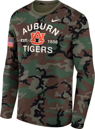 Nike Auburn 2025 Military Appreciation Legend Nike Mens Dri-FIT College Long-Sleeve T-Shirt in Green | 02TJ2DHAUN-19F