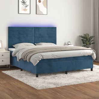 vidaXL Vidaxl - Cama Box Spring Colch&oacute;n Y Led Terciopelo Azul Oscuro 160x200 Cm