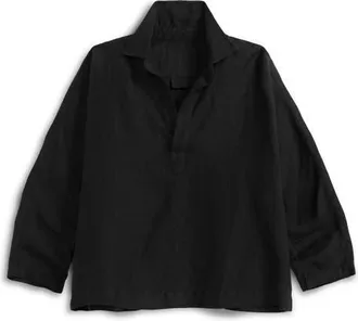 Frank & Eileen Popover Linen Shirt in Black Linen at Nordstrom, Size Xx-Small