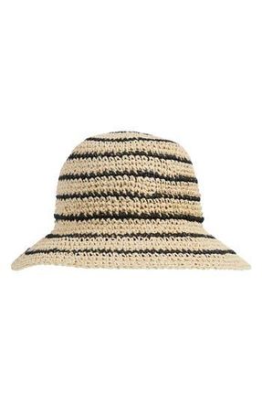 Bruno Magli Stripe Crochet Straw Bucket Hat in Natural/black at Nordstrom Rack
