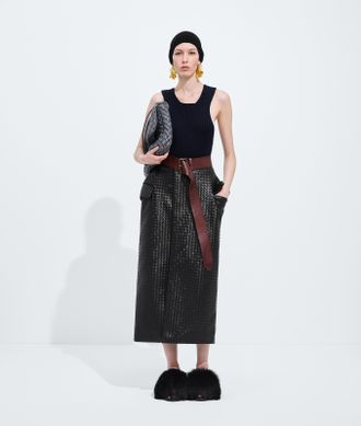 Bottega Veneta Intrecciato Leather Skirt - Black - Women - 2