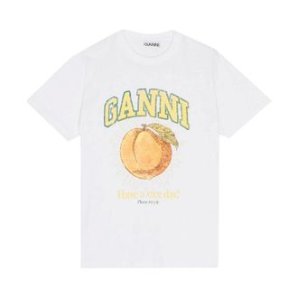 Ganni T-Shirts, female, White, Size: L Peach Relaxed T-shirt