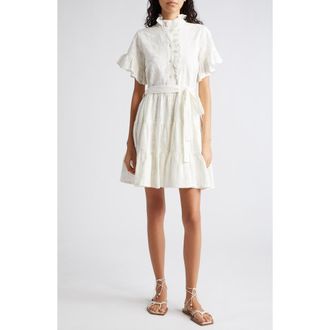 Mille Violetta Ruffle Tie Waist Dress in Garden Embroidery at Nordstrom Rack, Size Large