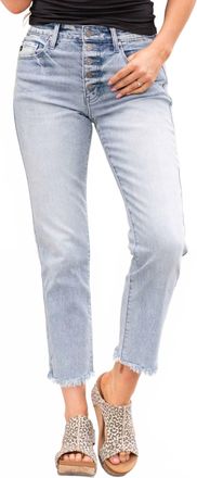 Kancan Silvia Exposed Button Fly High Rise Straight Fit Jeans In Light Blue Wash