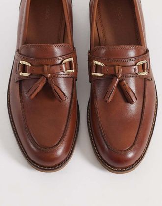 Asos Mocassini in pelle color cuoio con nappe-Marrone