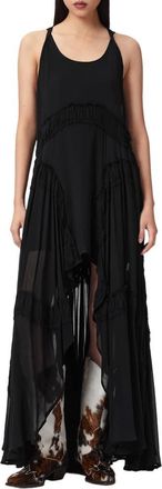 AllSaints Dorina Ruffle High-Low Dress in Black at Nordstrom, Size 10 Us