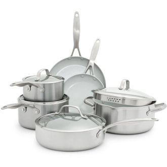 GreenPan GreenPan Venice Pro Tri-Ply Set di pentole e padelle 10 pezzi in acciaio inox antiaderente sano e ceramico, senza PFAS, multiaderente, a induzione