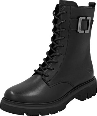 Remonte Schn&uuml;rboots REMONTE, Damen, Gr. 38, schwarz, Leder, unifarben, Basic, Schuhe Schn&uuml;rboots, Stiefelette, Boots, Profilsohle, Blockabsatz mit Zierschnall