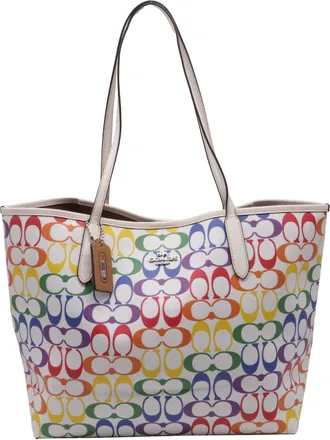Coach Rainbow City Tote In Multicolor Signature Canvas and Leather