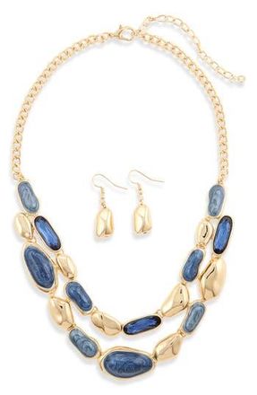 Tasha Pebble Link Collar Necklace & Earrings Set in Navy Blue at Nordstrom Rack
