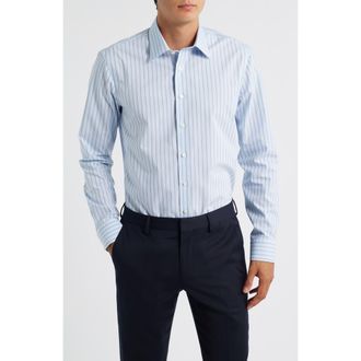 Nordstrom Extratrim Fit Non-Iron Stripe Cotton Dress Shirt in Blue Elio Stripe at Nordstrom Rack, Size 15 - 34/35