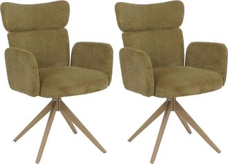 Hhg [nunca Usado] Juego De 2 Sillas De Comedor Hhg-057, Silla Giratoria Con Retorno Autom&aacute;tico, Tejido Boucl&eacute; De 350 G/m&sup2;, &Ouml;ko-tex, Color Oliva, Patas Con